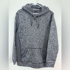 BKE Mens Top Grey Long Sleeve Pullover Hoodie Sweater Pocket Size Large